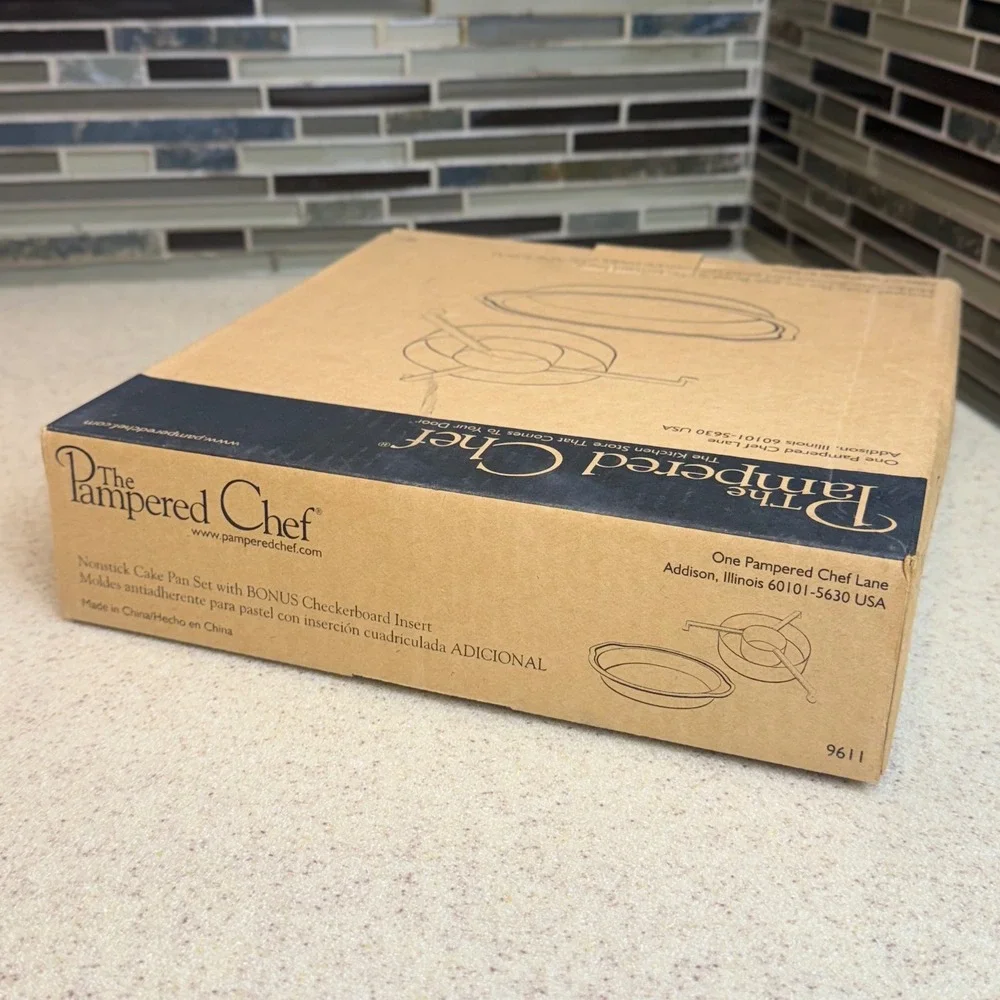 NEW The Pampered Chef Nonstick Cake Pan Set (3) w/ Checkerboard Insert 9611 NIB